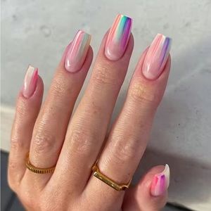 Medium Square Nude With Transparent Colorful Rays Glossy